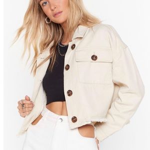NEW Nasty Gal Size 2 Cropped Utility Jacket Jean Cream